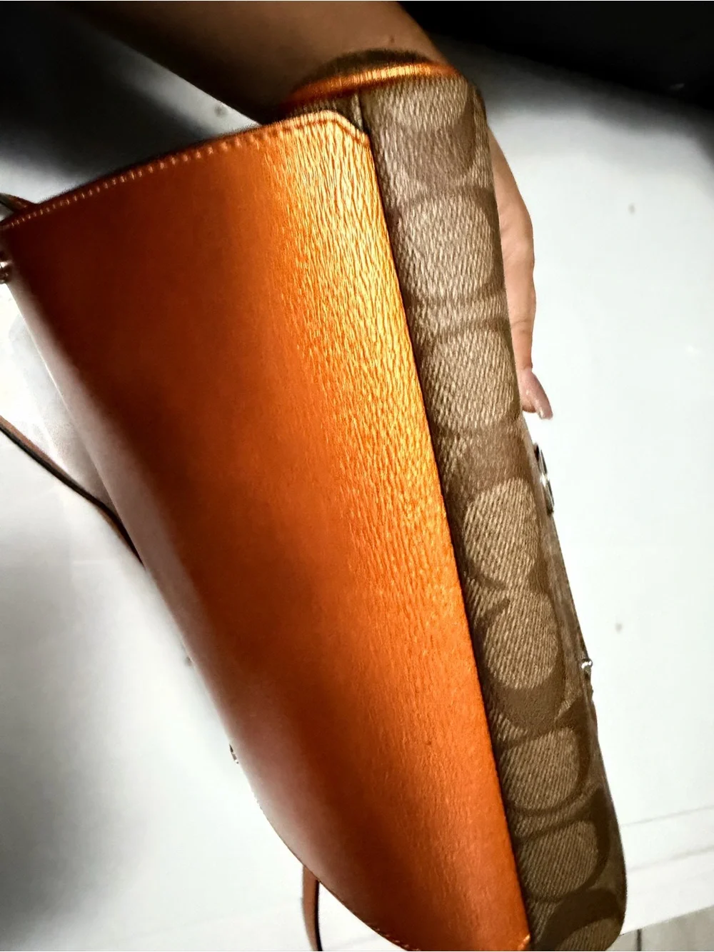 Brown and Black Crossbody Bag with Orange Accents grey reversible